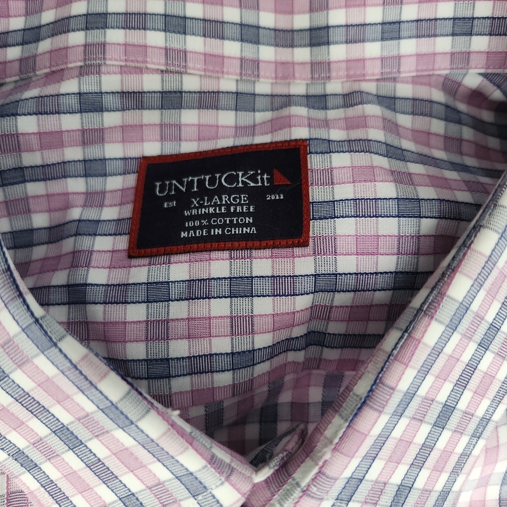 UNTUCKit Men's Wrinkle Free Checkered Cotton Button Up Dress Shirt Large - Picture 2 of 7